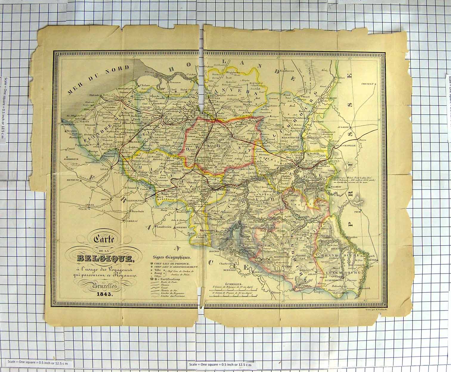 Original Old Antique Print Woolmuth Map 1843 Belgique Belgium Namub Victorian