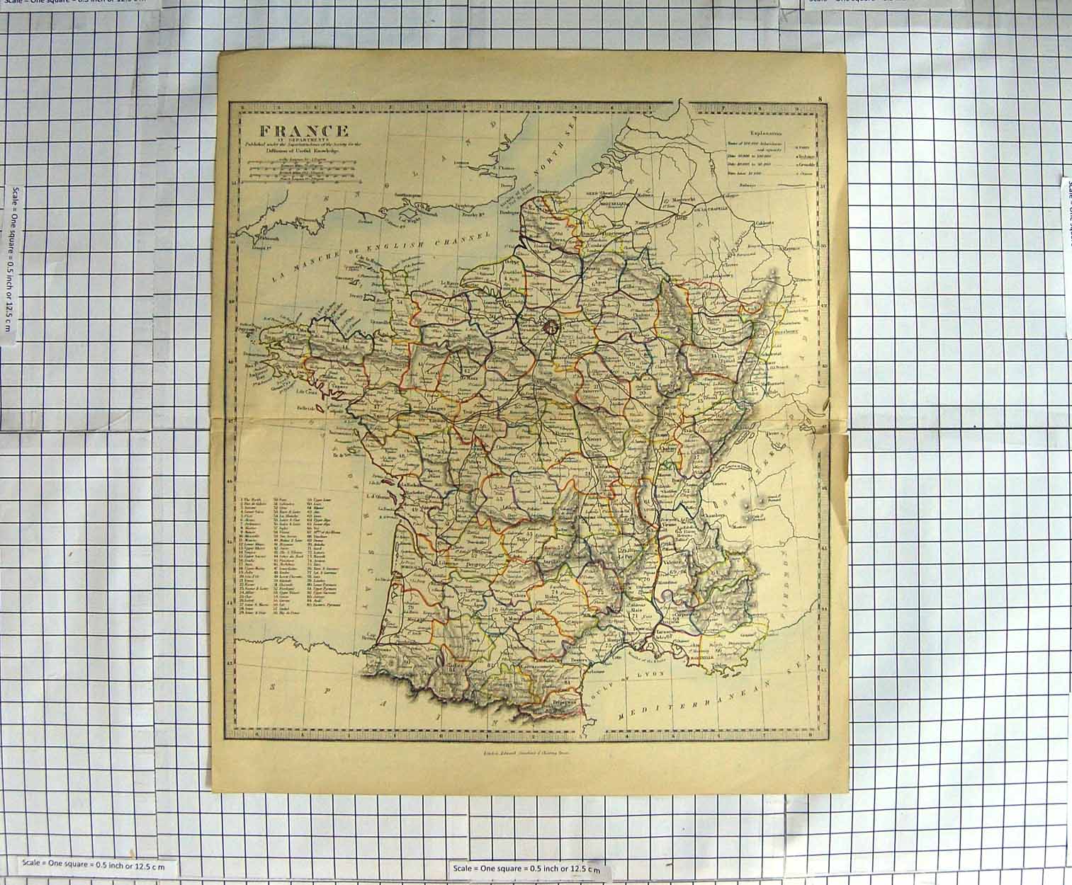 Original Old Antique Print Map C1790-C1900 France Paris Mediterranean 18th