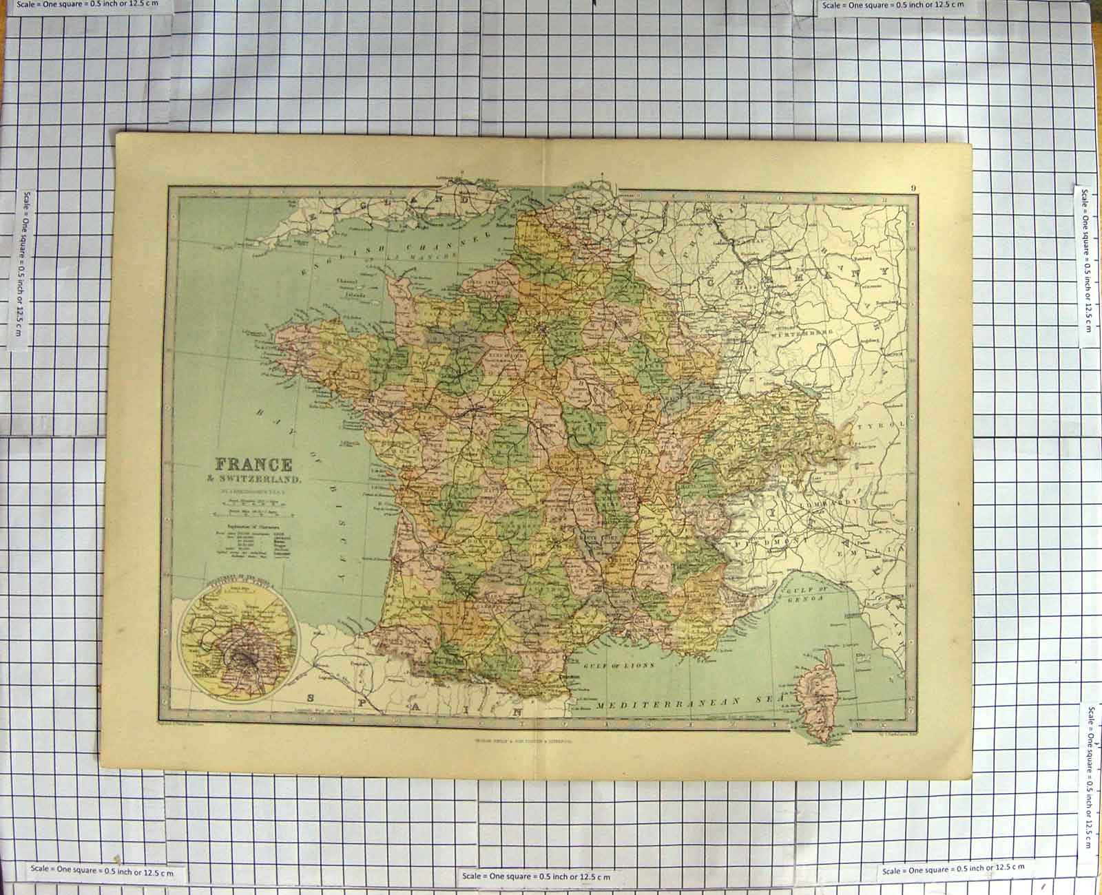 Original Old Antique Print Bartholomew Map C1790-C1900 France Switzerland 18th