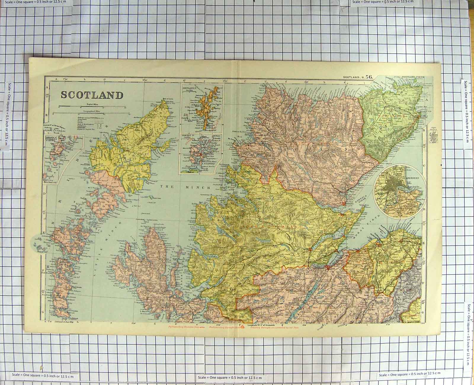 Original Old Antique Print Map C1900 Scotland Aberdeen Orkney Shetland 20th