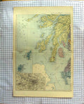 Original Old Antique Print Map C1900 Scotland Shetland Orkney Glasgow Victorian