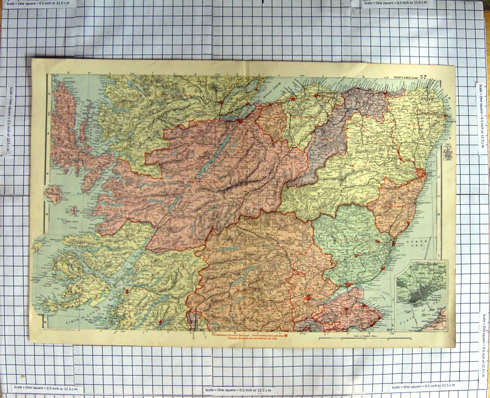 Old Antique Print Ref.630 Map C1900 Scotland Dundee Inverness Moray Firth