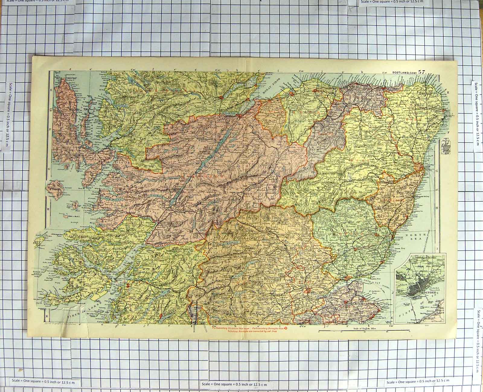 Original Old Antique Print Map C1900 Scotland Dundee Inverness Moray Firth 20th