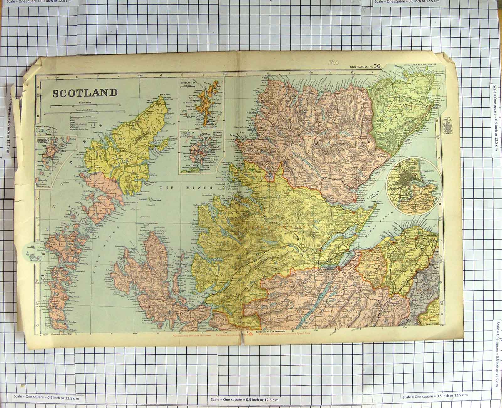 Original Old Antique Print Map 1900 Scotland Aberdeen Orkney Shetland Victorian