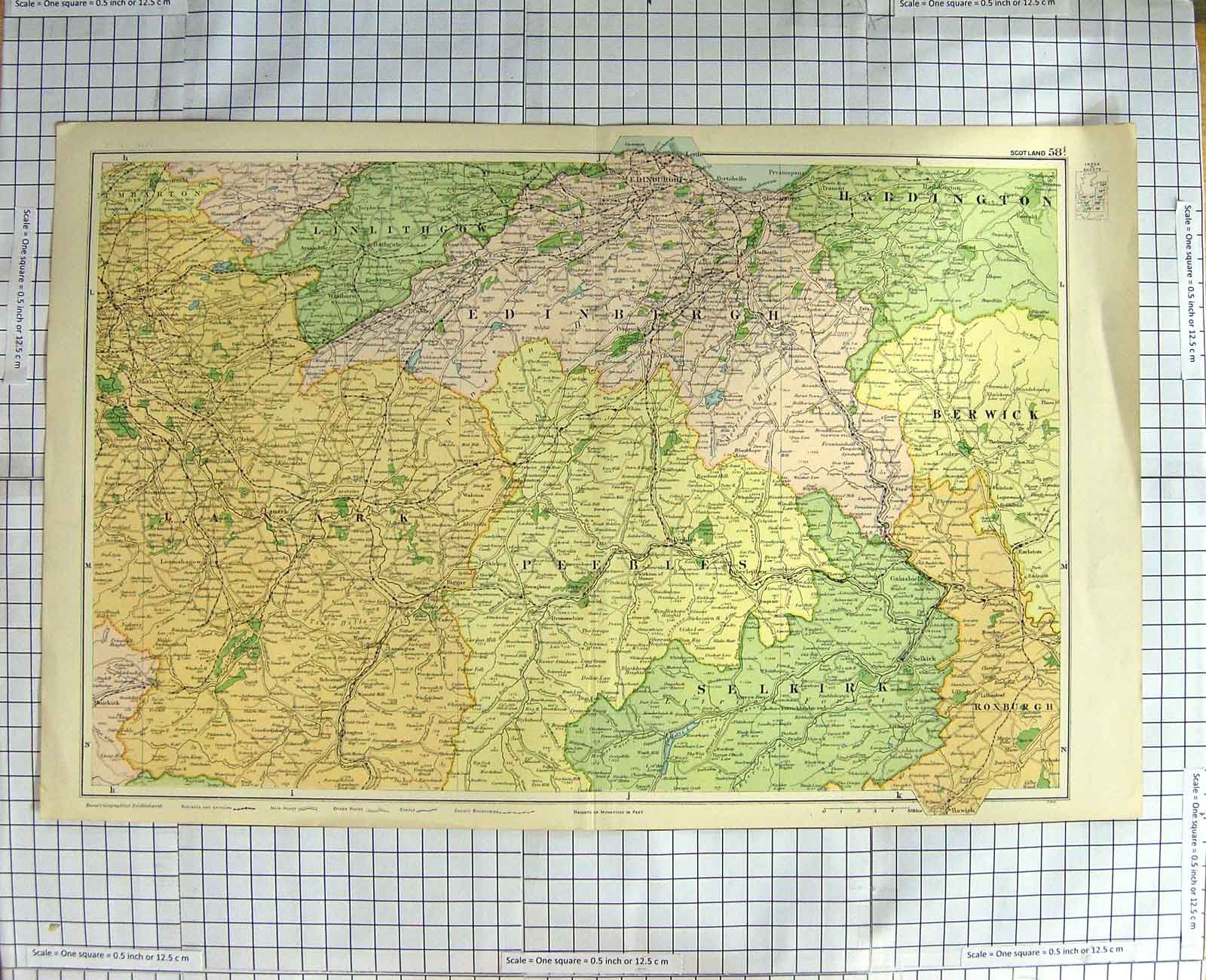 Original Old Antique Print Map C1790-C1900 Scotland Peebles Edinburgh 18th