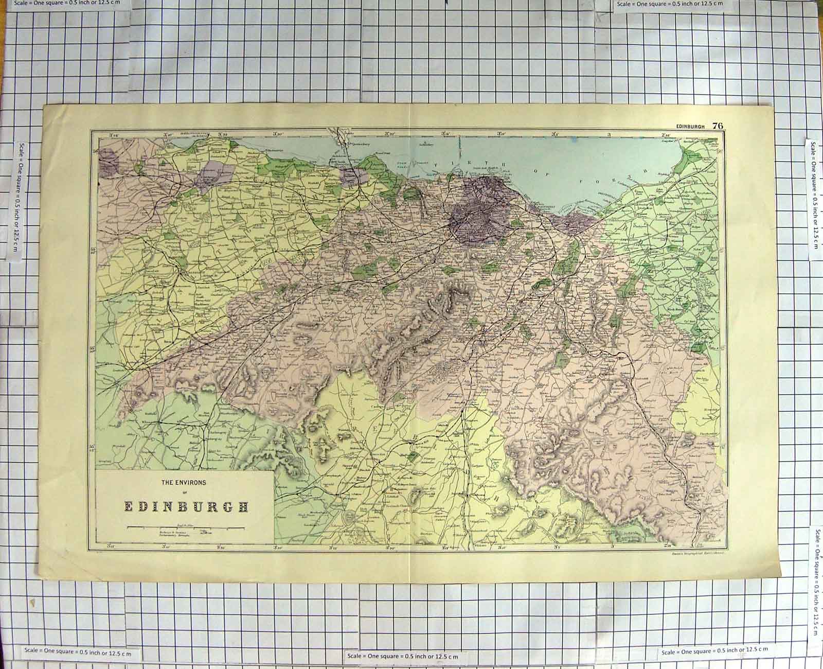 Original Old Antique Print Map C1790-C1900 Environs Edinburgh Scotland 18th