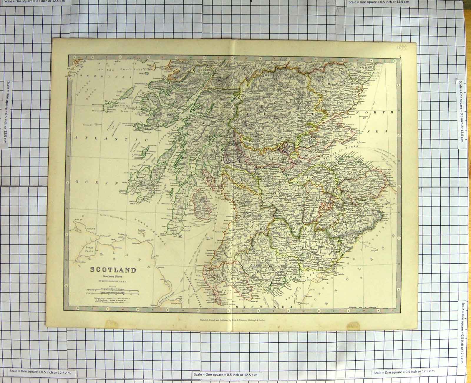 Original Old Antique Print Johnston Map C1790-C1900 Scotland Edinburgh 18th