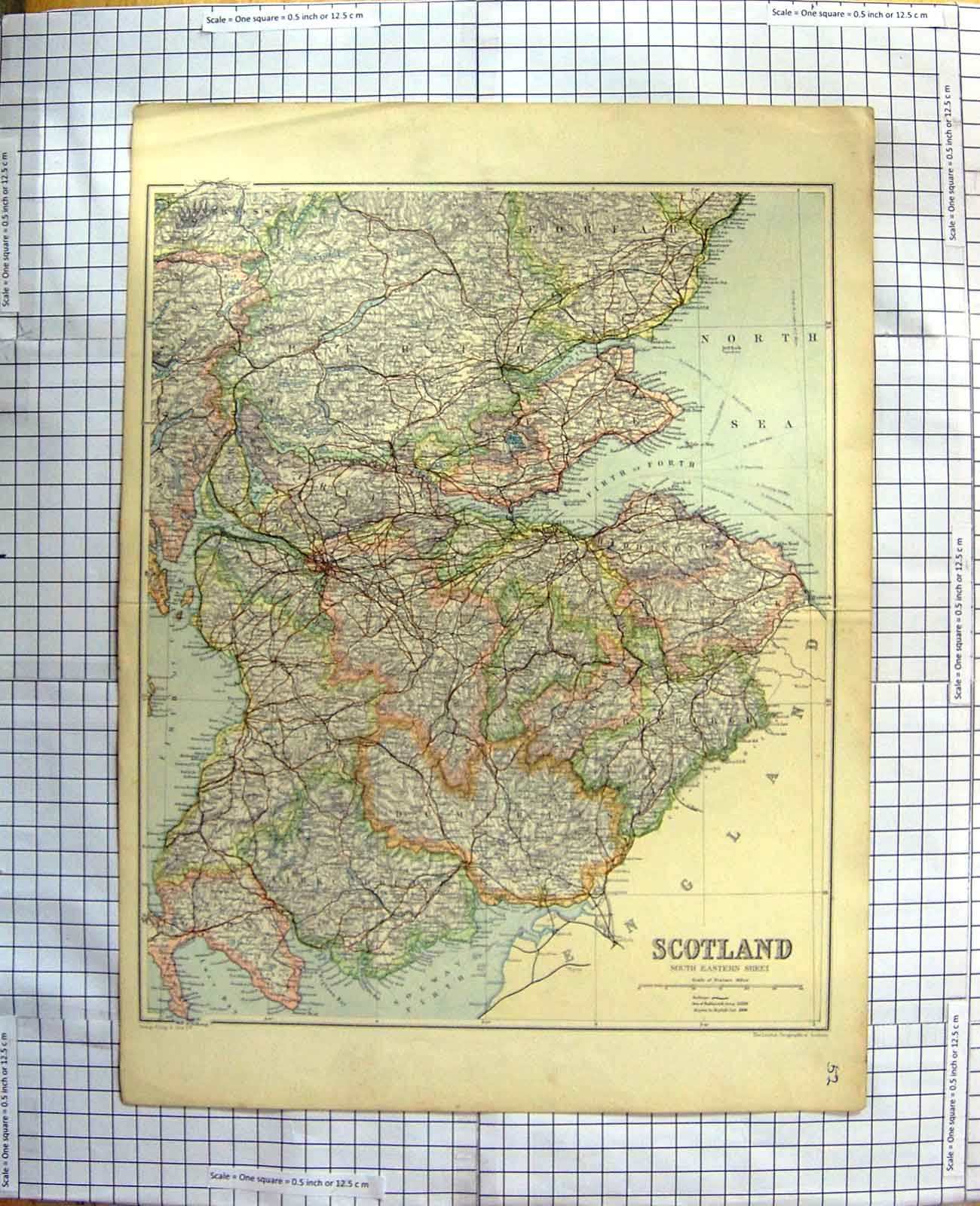 Old Antique Print Ref.621 Map C1790-C1900 Scotland Edinburgh Firth Forth