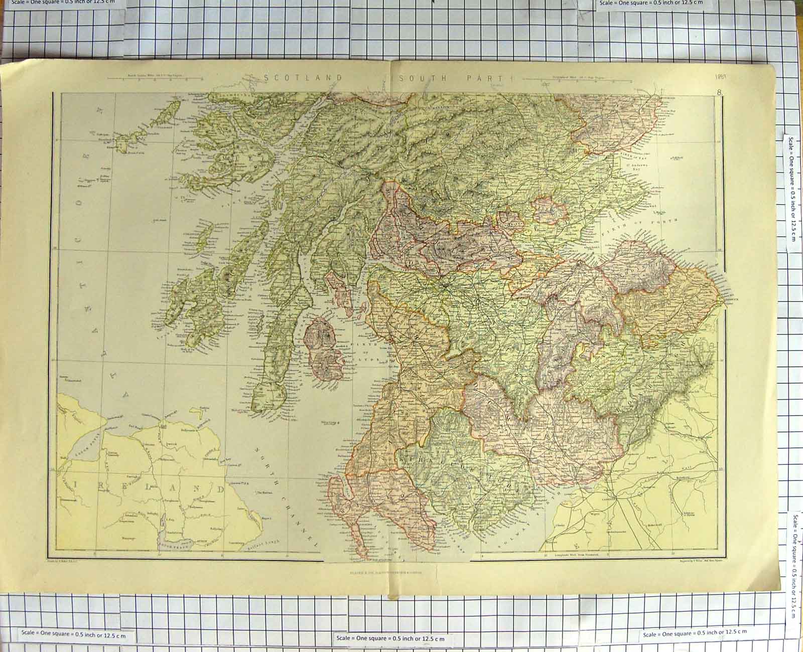 Original Old Antique Print Weller Map C1790-C1900 Scotland Edinburgh Forth 18th