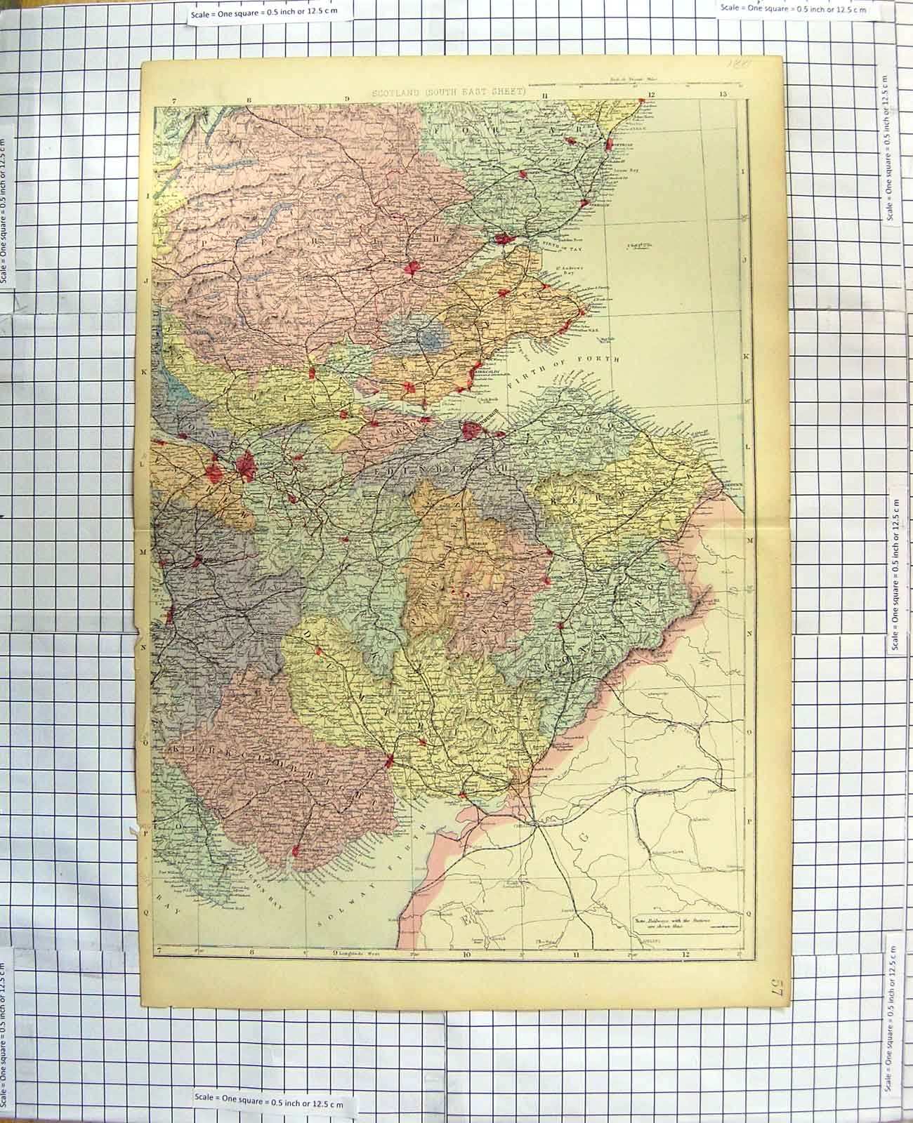 Original Old Antique Print Map C1790-C1900 Scotland Edinburgh Firth Forth 18th