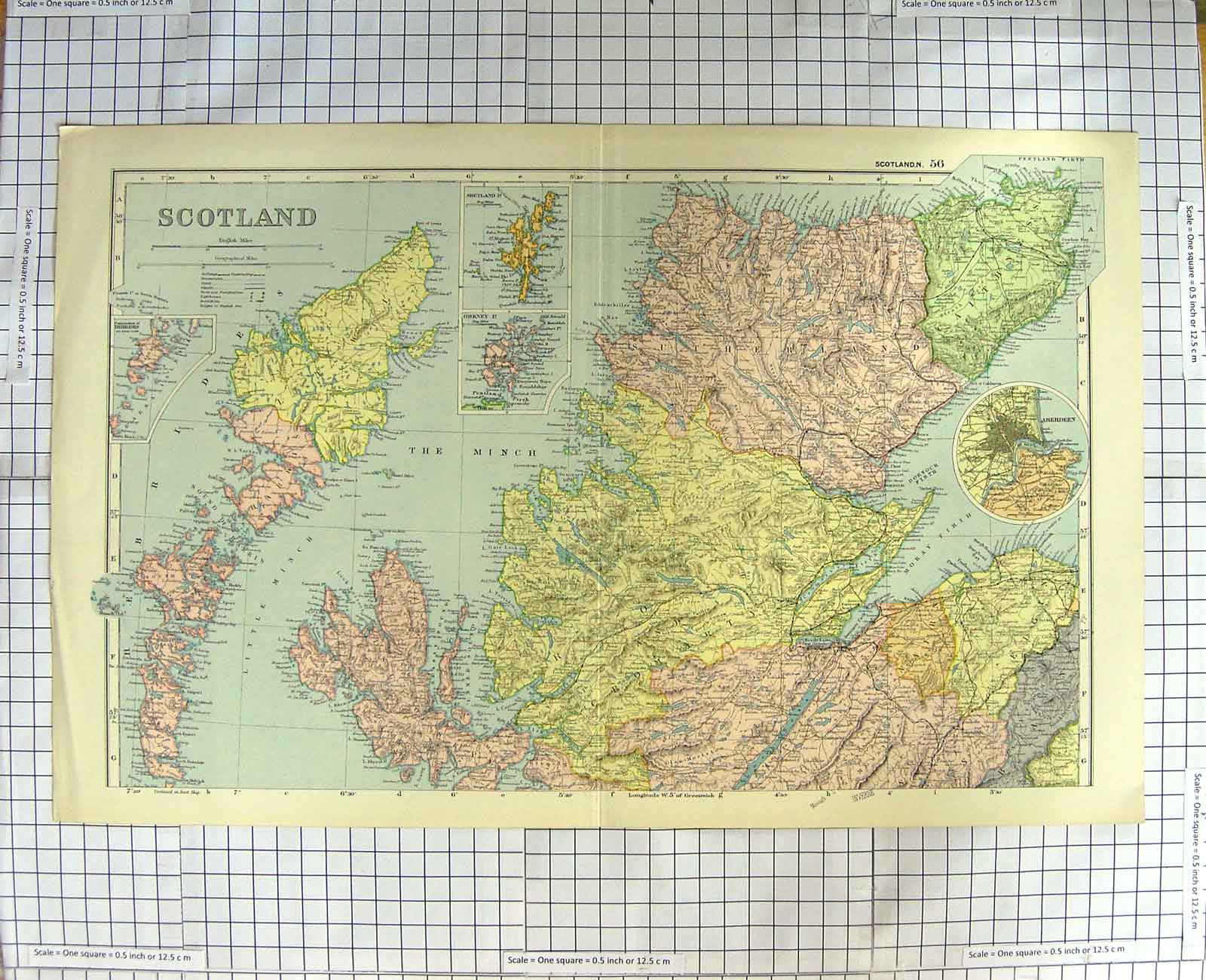 Original Old Antique Print Map C1790-C1900 Scotland Aberdeen Minch Orkney 18th