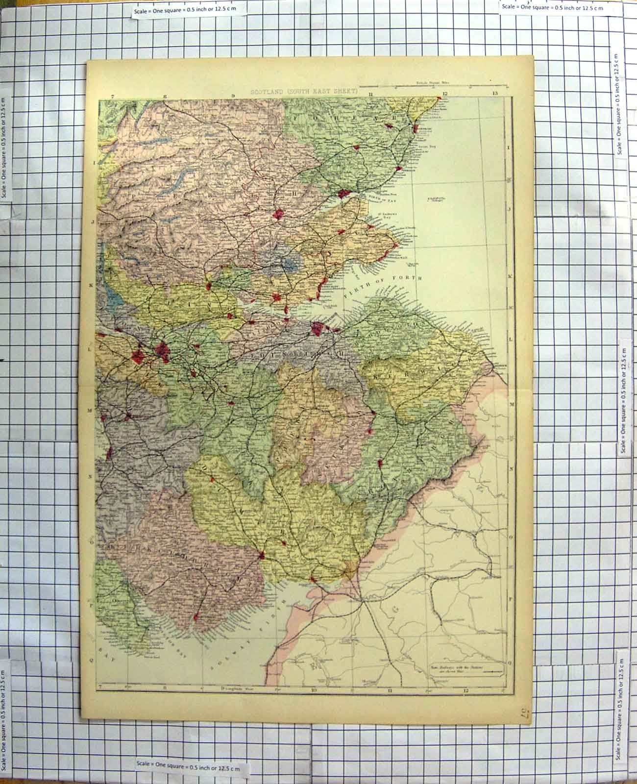 Old Antique Print Ref.629 Map C1790-C1900 Scotland Edinburgh Firth Forth