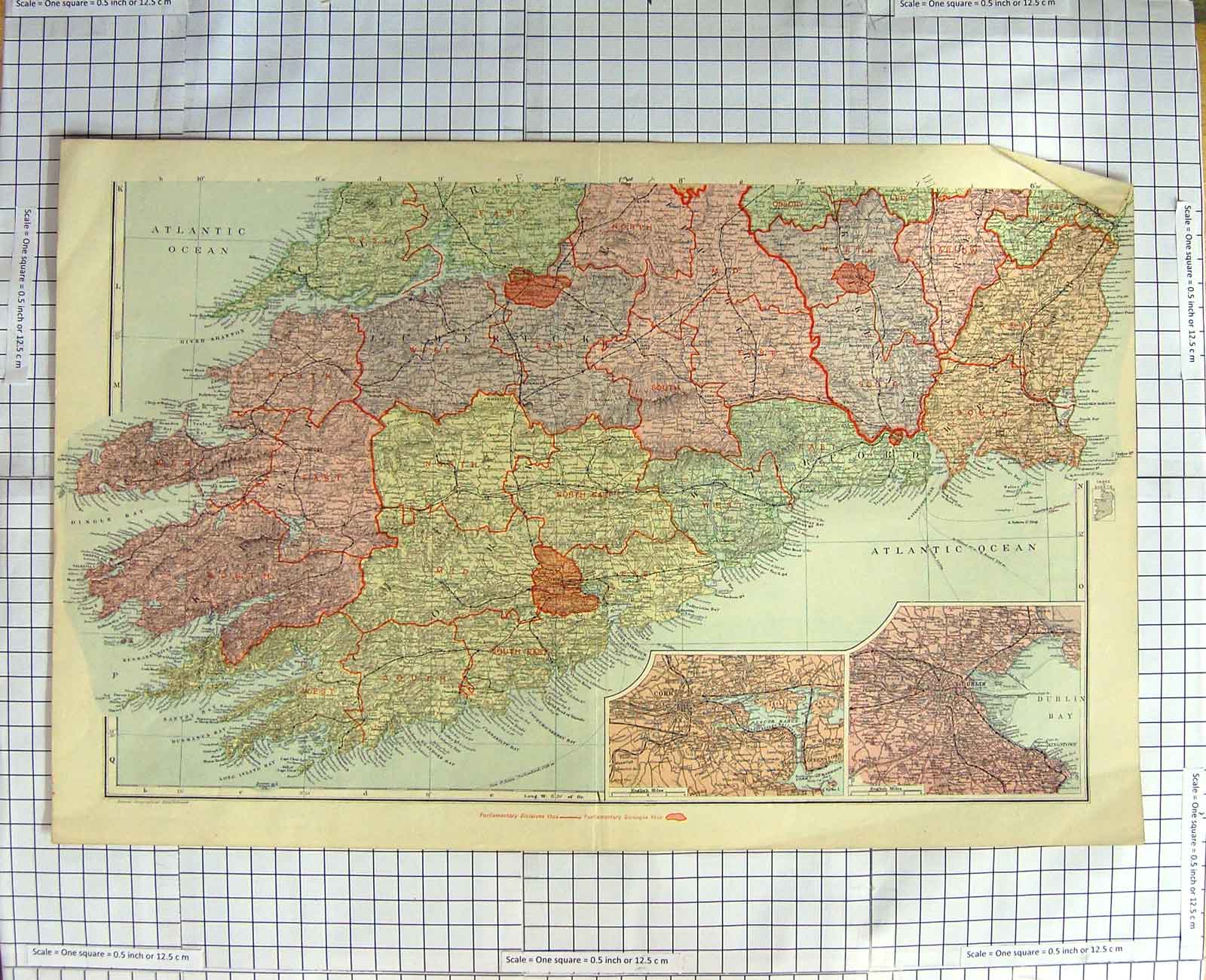 Original Old Antique Print Map C1855 Southern Ireland Plan Dublin Cork 19th