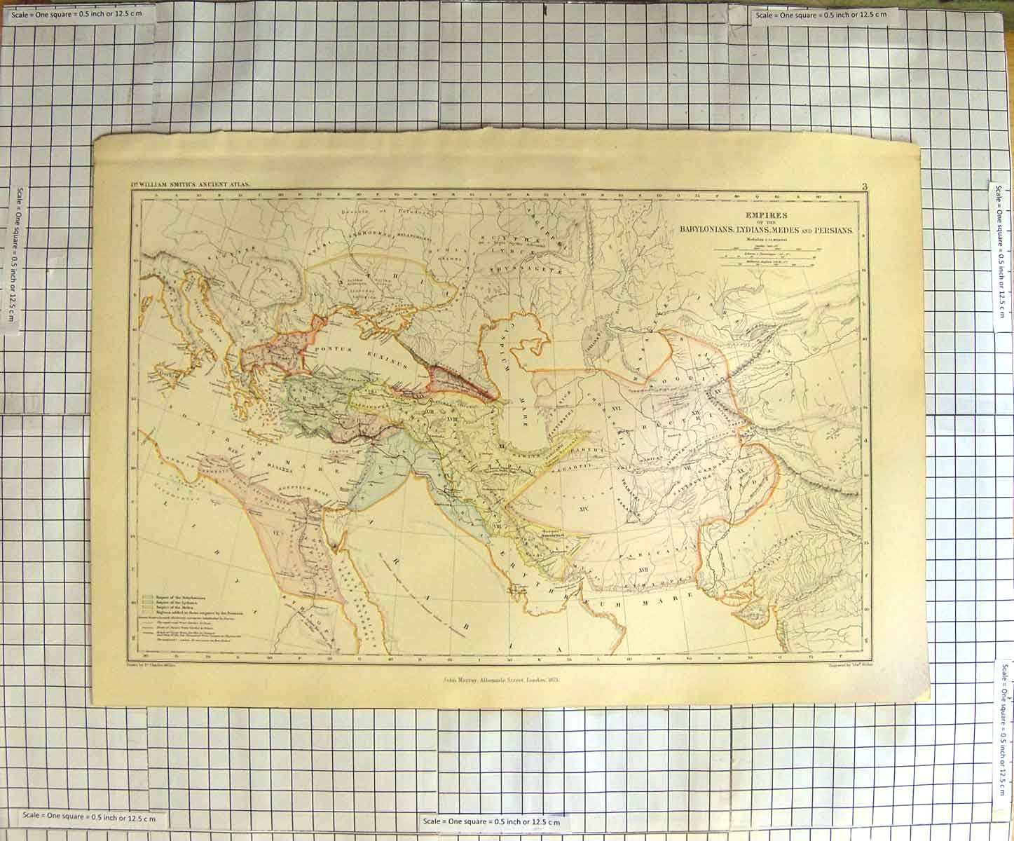 Original Old Antique Print Weller Map 1873 Syria Arabia Persians Lydians 19th