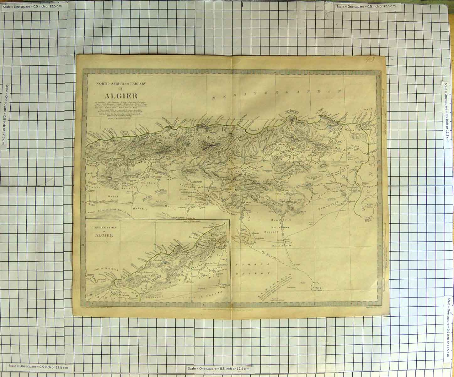 Original Old Antique Print Walker Map 1834 North Africa Algier Sahara 19th