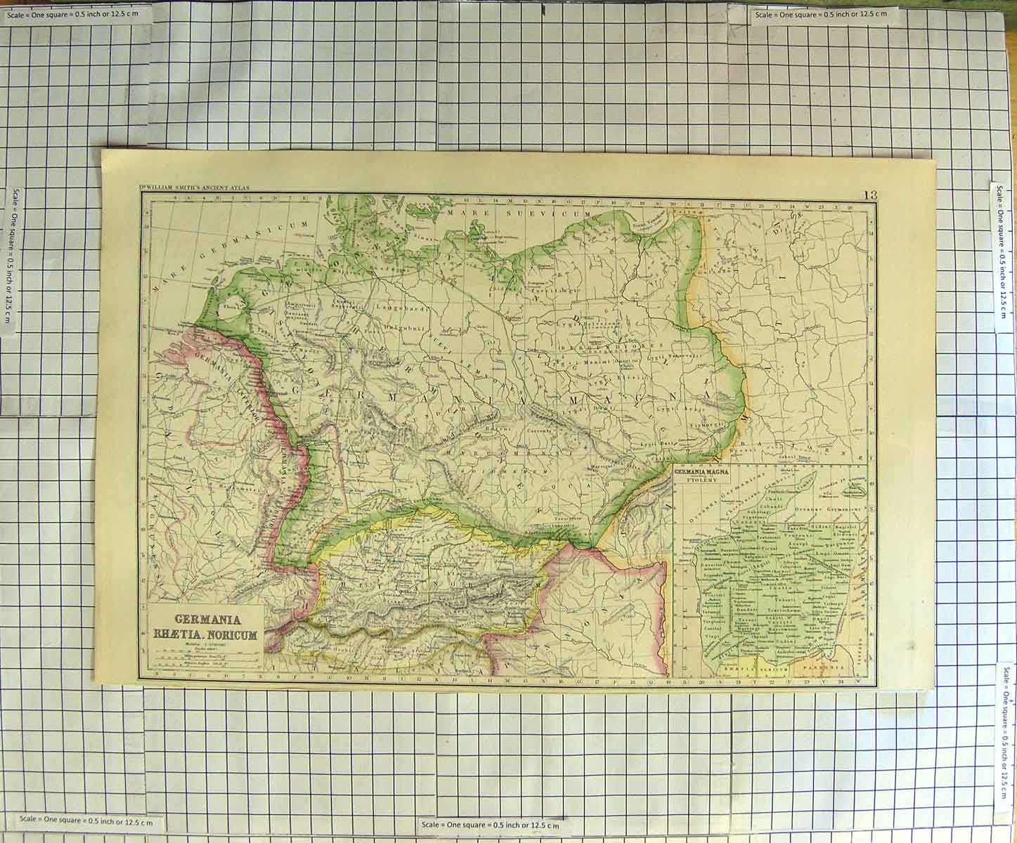 Original Old Antique Print Map C1790-C1900 Germania Rhaetia Norcium 18th