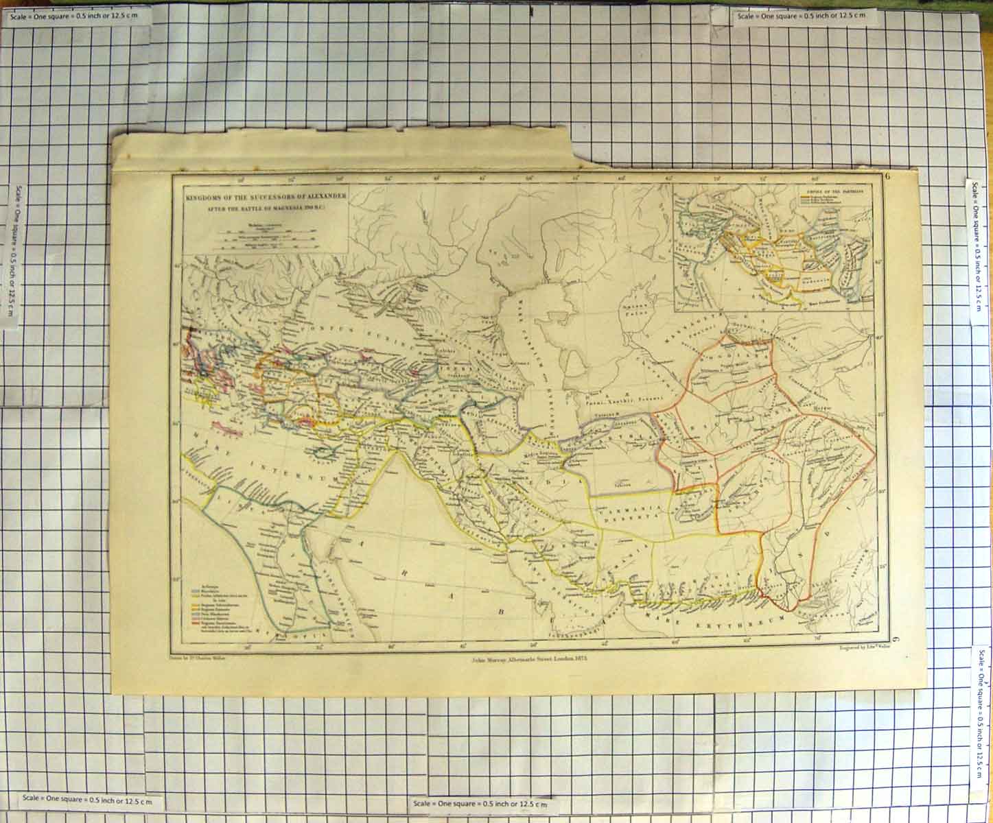 Original Old Antique Print Weller Map 1873 Alexander Battle Magnesia Victorian