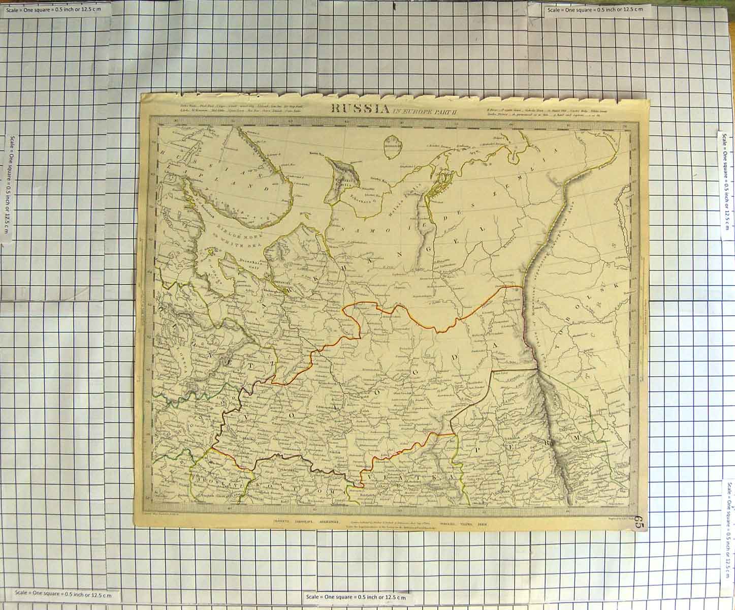 Original Old Antique Print Walker Map 1835 Russia Europe Olonetz Arkhangel 19th