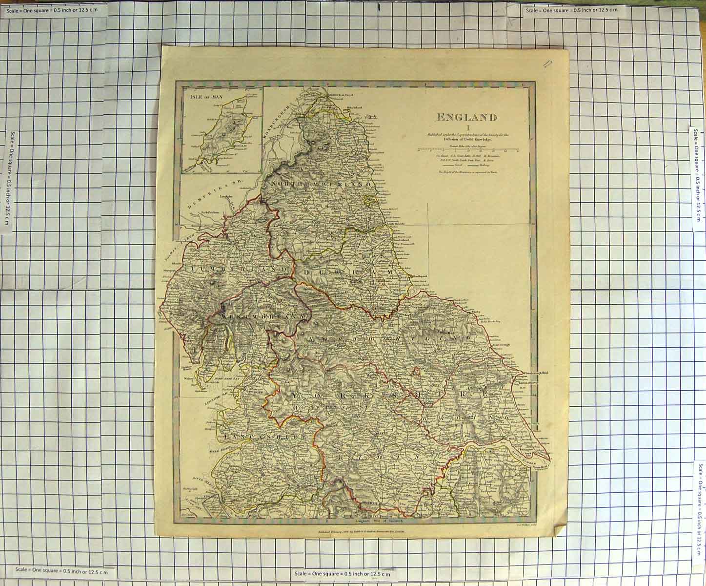 Original Old Antique Print Walker Map 1831 England Isle Man Holy Island 19th