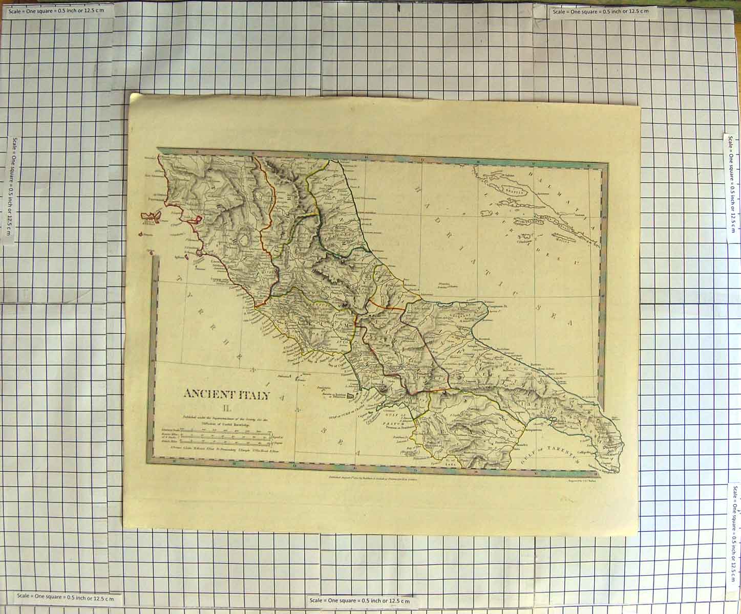 Original Old Antique Print Walker Map 1830 Ancient Italy Hadriatic Sea 19th