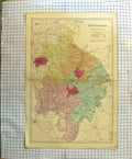 Original Old Antique Print Map C1900 Warwickshire England Warwick Victorian