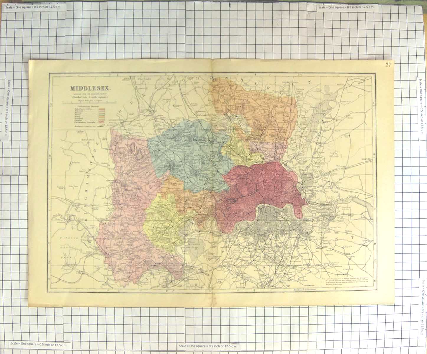 Original Old Antique Print Map C1900 England Middlesex Hamilton Edmonton 20th