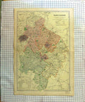 Original Old Antique Print Map C1900 Warwickshire England Warwick Coventry 20th