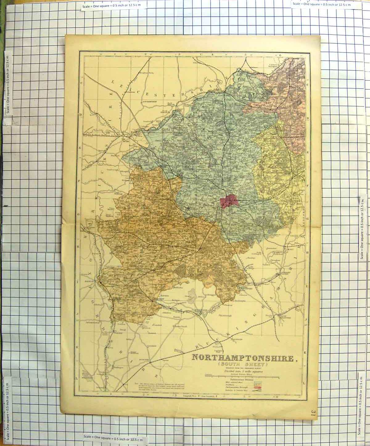 Original Old Antique Print Ref.634 Map C1790-C1900 Northamptonshire England