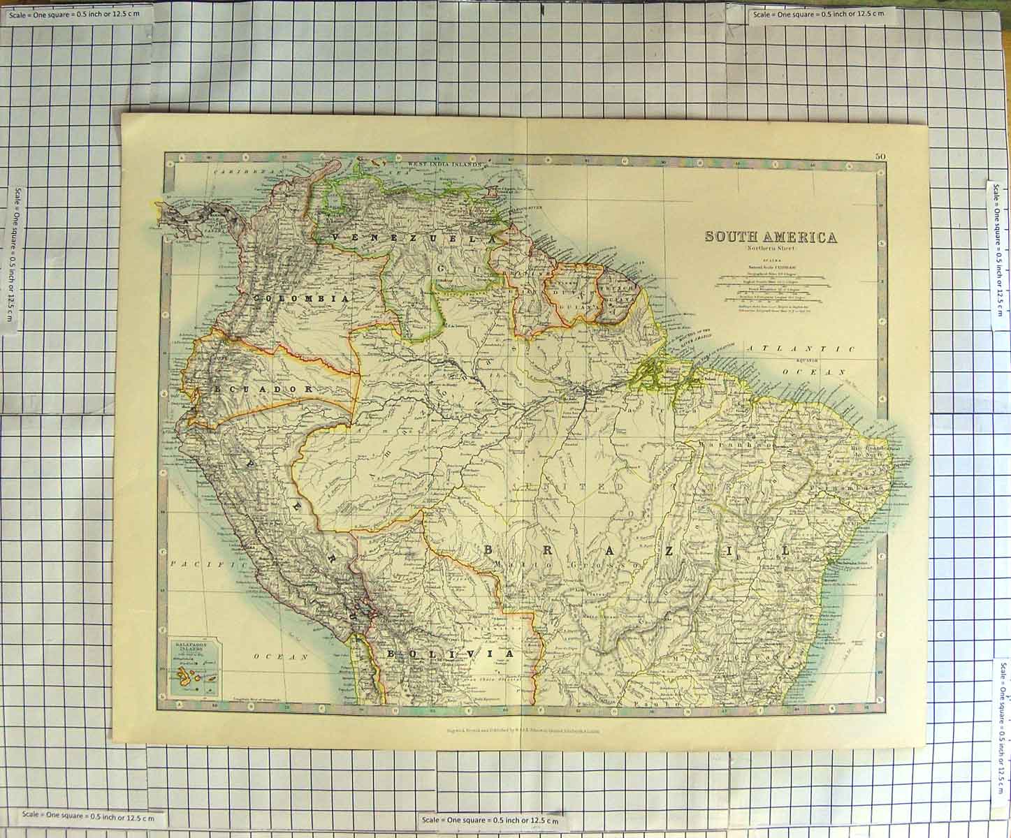 Original Old Antique Print Johnston Map C1790-C1900 South America Brazil 18th