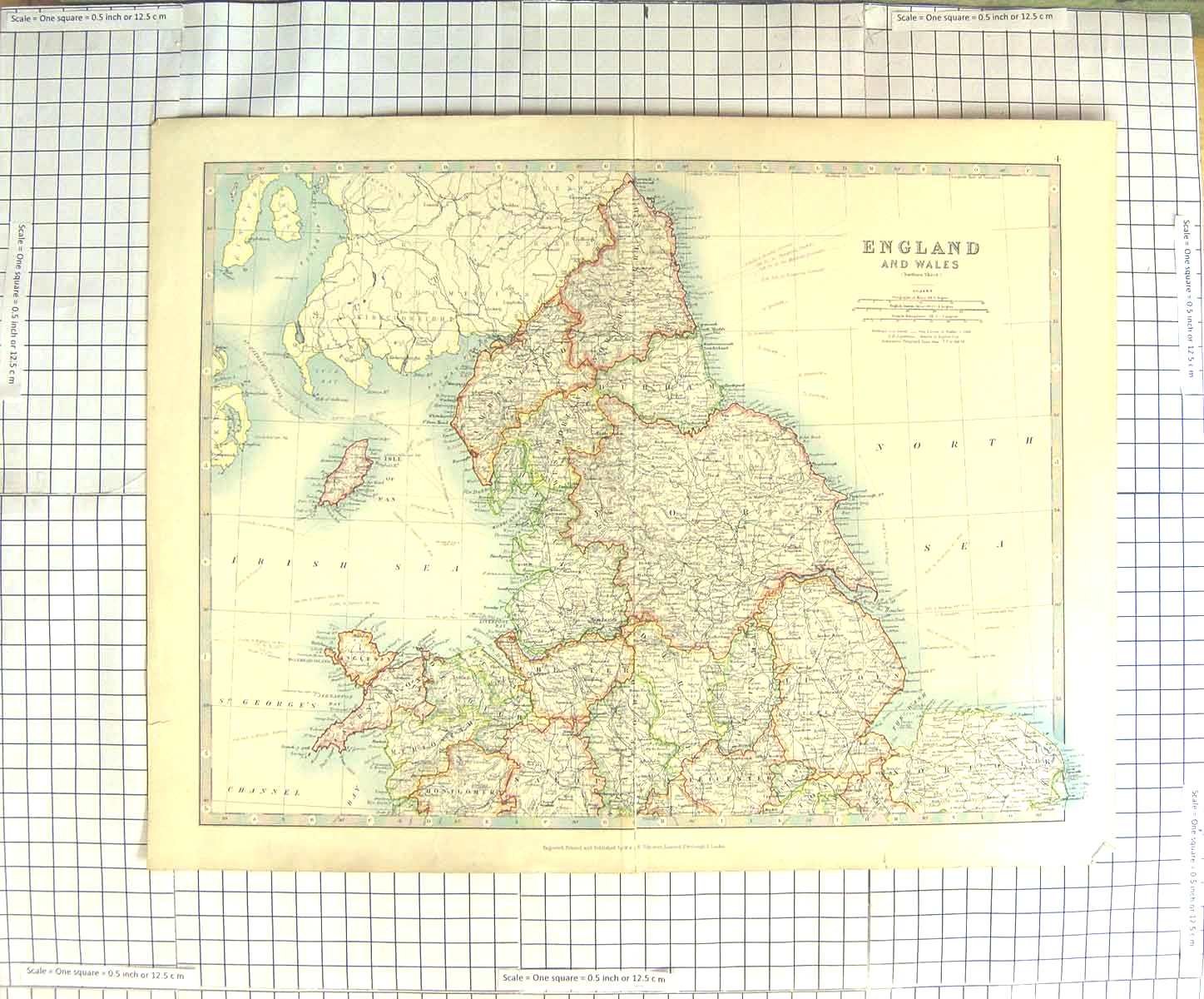 Old Antique Print Ref.632 Johnston Map C1790-C1900 England Wales Isle Man