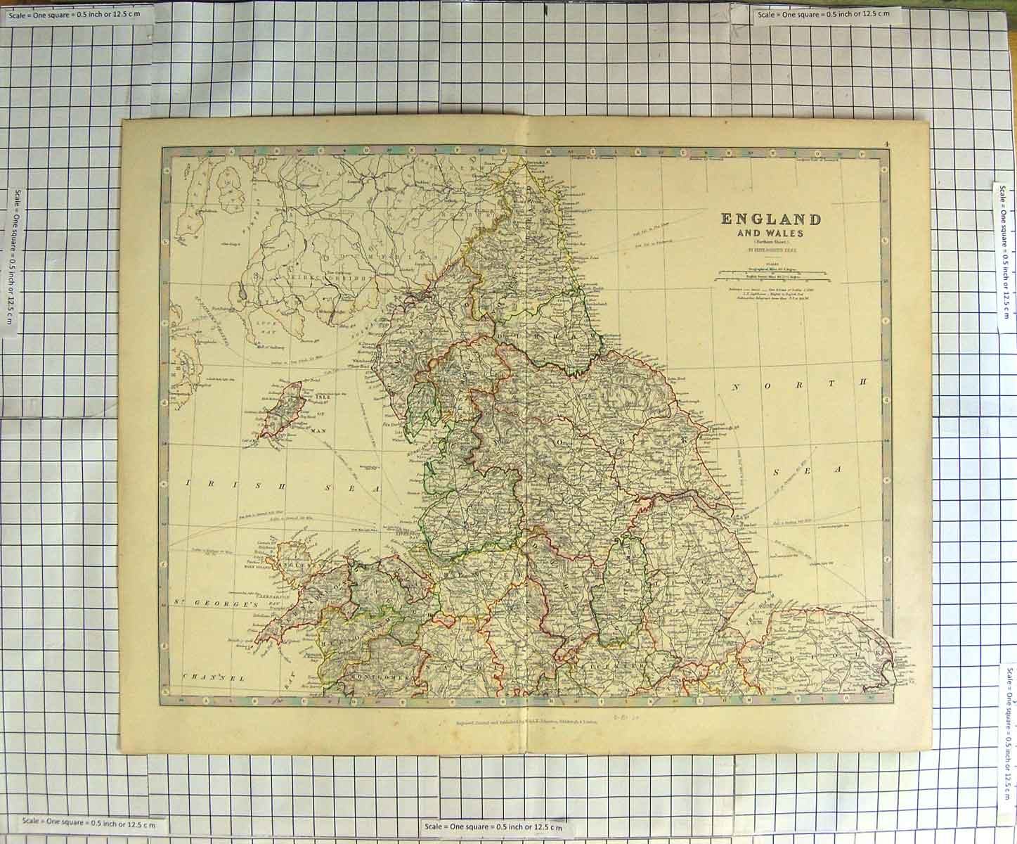 Original Old Antique Print Johnston Map C1790-C1900 England Wales Isle Man 18th