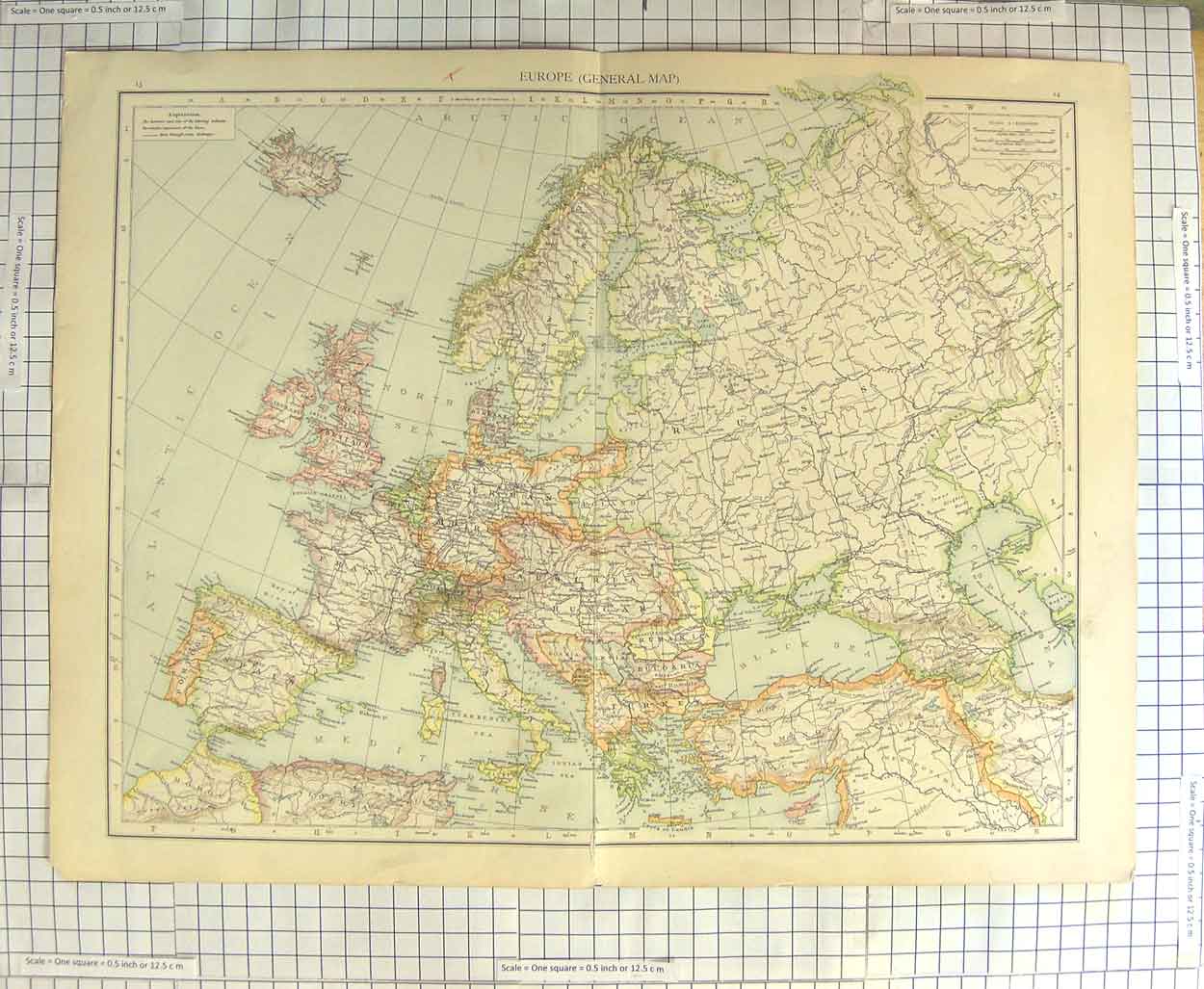 Original Old Antique Print Map C1790-C1900 Europe Britain Spain France 18th