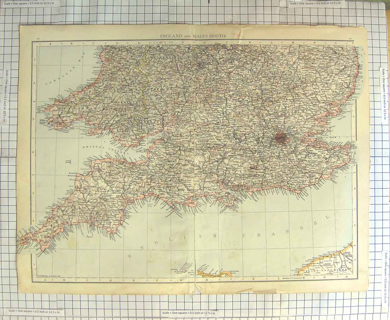 Original Old Antique Print Map C1900 England Isle Wight Lands End Lundy 20th