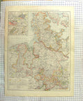 Original Old Antique Print Map C1900 Hanover Germany Hamburg Birkenfeld 20th