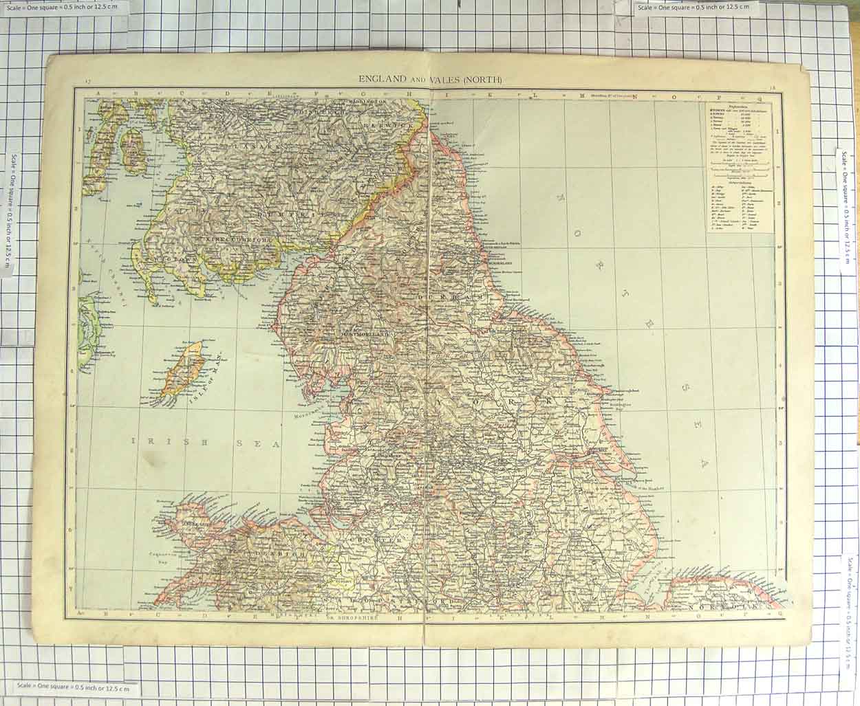 Original Old Antique Print Map C1790-C1900 England Wales Isle Man Solway 18th