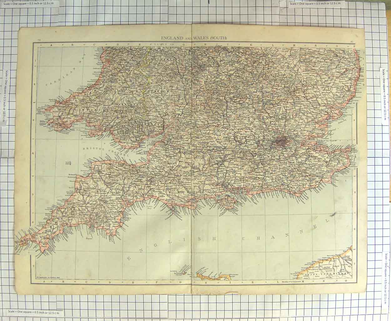 Original Old Antique Print Map C1900 England English Channel Land'S End 20th