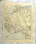 Original Old Antique Print Map C1900 Africa Cape Verd Islands Canary Victorian