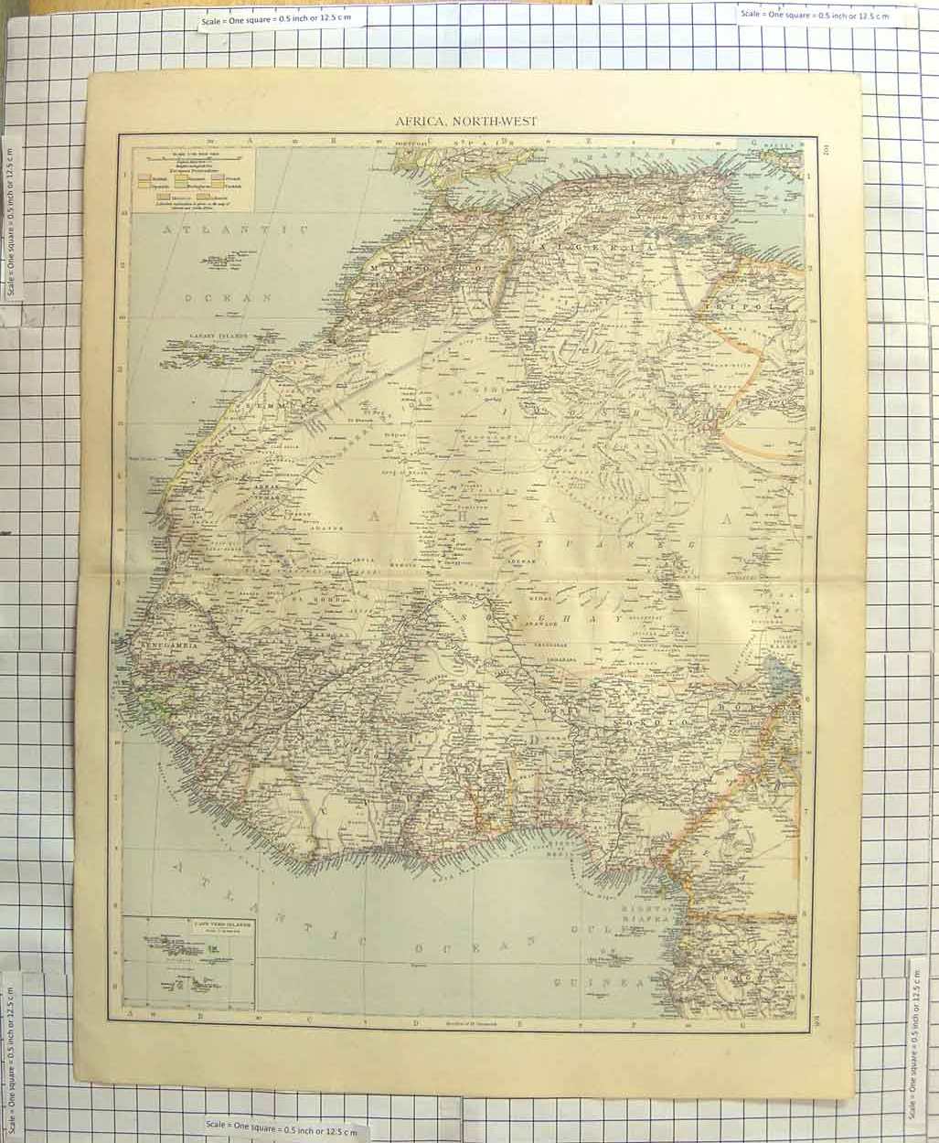 Original Old Antique Print Map C1900 Africa Cape Verd Islands Canary Victorian