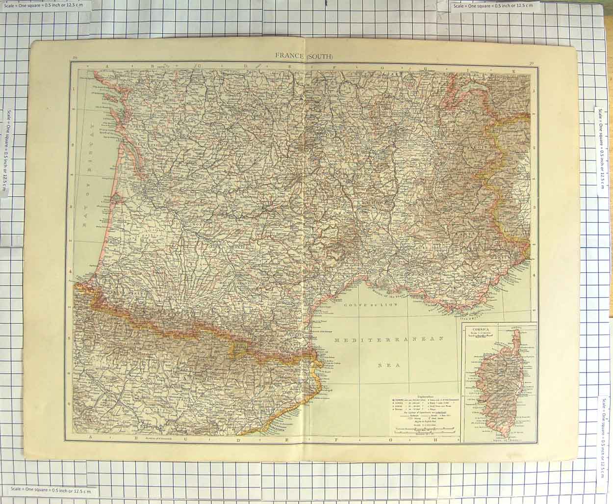 Original Old Antique Print Map C1900 France Corsica Mediterranean Sea Victorian