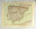 Original Old Antique Print Map C1900 Spain Portugal Mediterranean Majorca 20th