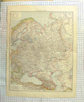 Original Old Antique Print Map C1900 European Russia Black Sea Caspian 20th