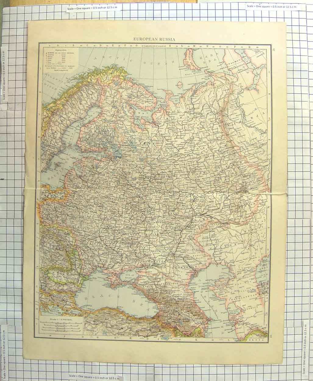 Original Old Antique Print Map C1900 European Russia Black Sea Caspian 20th