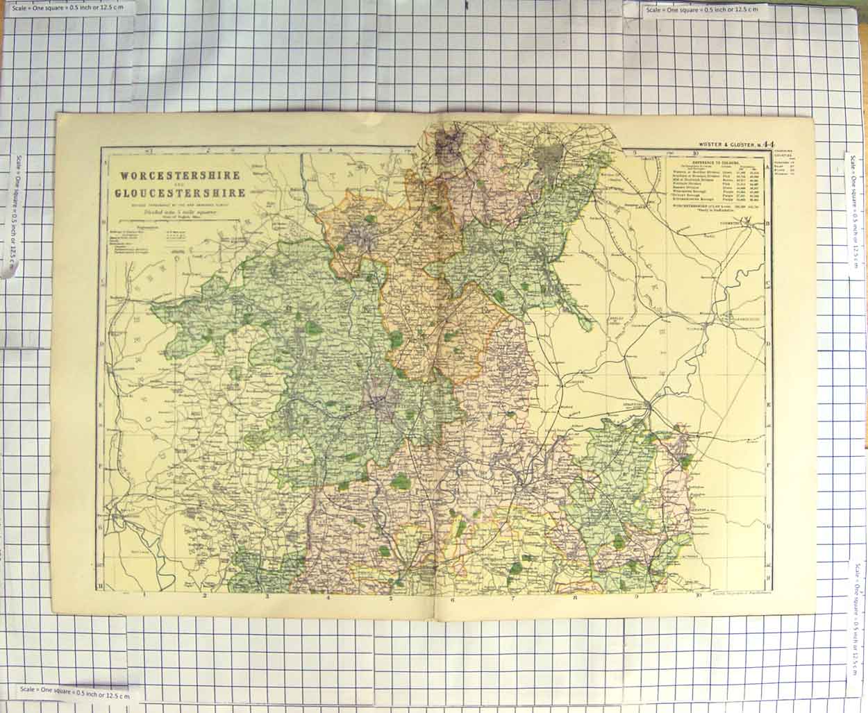 Original Old Antique Print Ref.640 Map C1900 Worcestershire Gloucestershire