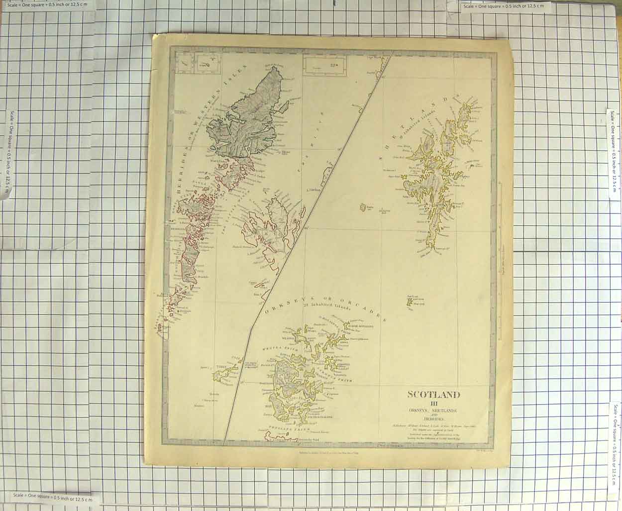 Original Old Antique Print Walker Map 1834 Scotland Orkney Shetland Minch 19th