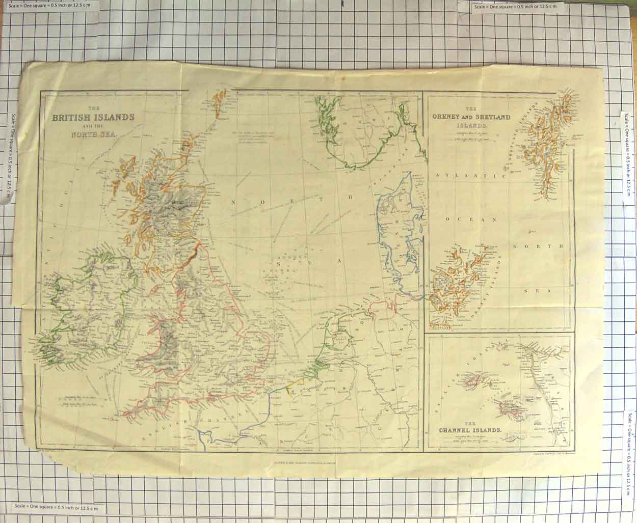 Original Old Antique Print Weller Map C1790-C1900 British Islands Channel 18th