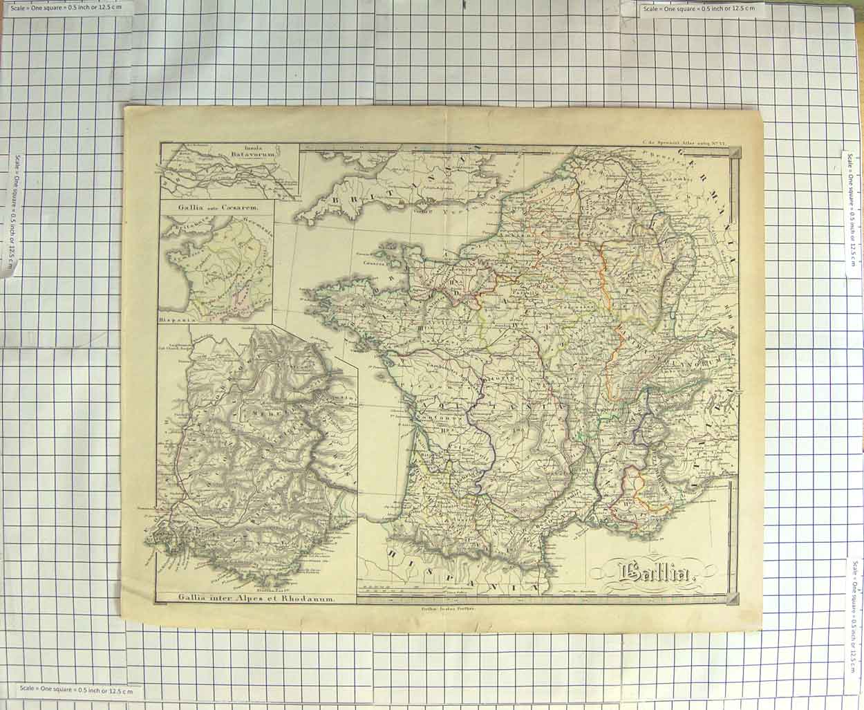 Original Old Antique Print Map C1790-C1900 France Spain Mediterranean 18th