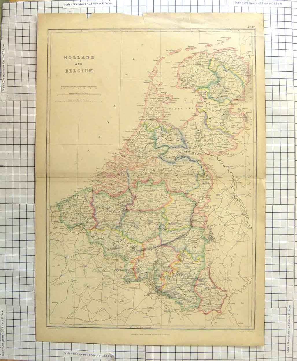 Original Old Antique Print Lowry Map C1790-C1900 Holland Belgium Zuider 18th