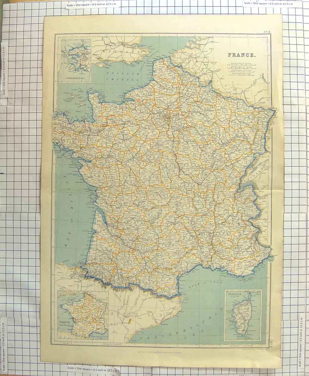 Original Old Antique Print Ref.641 Bartholomew Map C1790-C1900 France Corsica