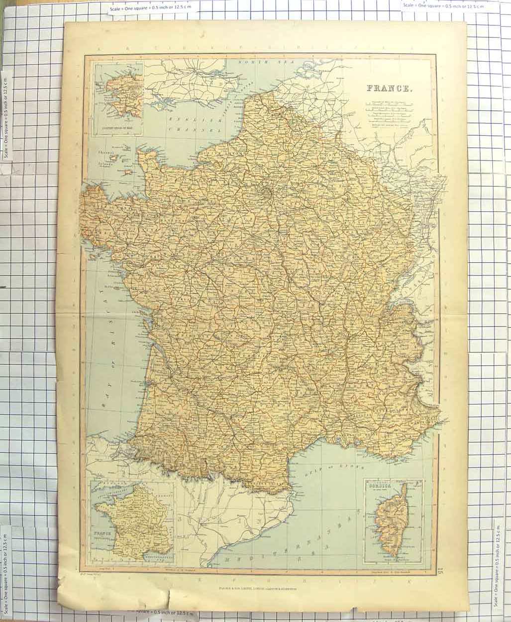Original Old Antique Print Turner Map C1790-C1900 France Corsica Biscay 18th