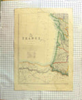 Original Old Antique Print Day Map C1790-C1900 France Bay Biscay Europe 18th